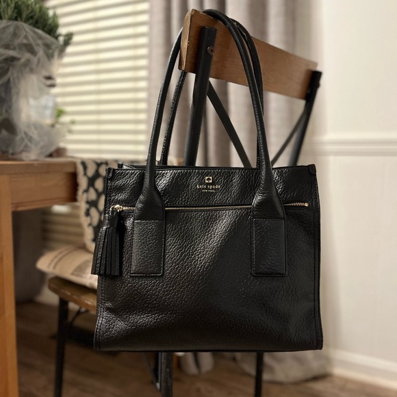 kate spade Handbags - Kate Spade Hayes Street Black Pebbled Leather Tote with Tassel